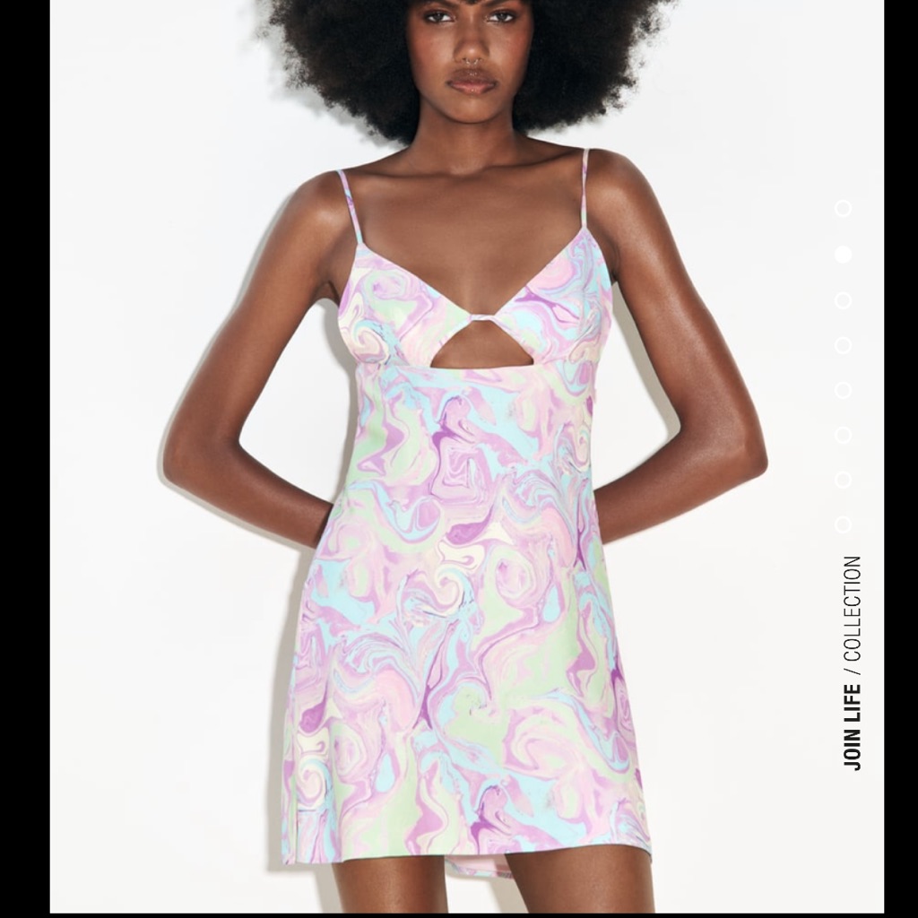 Zara Satin Effect Pastel Tie Dye Cut Out Dress
